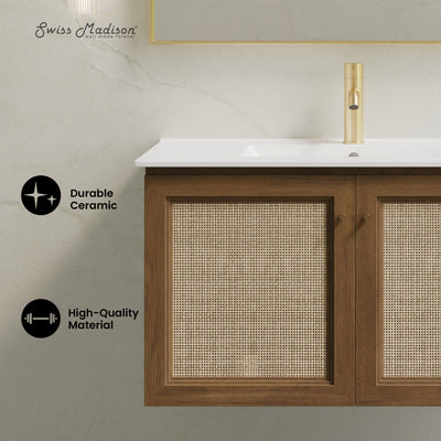 Classe 36" Wall-Mounted Bathroom Vanity in Brown Oak with Single Faucet Hole Vanity Top