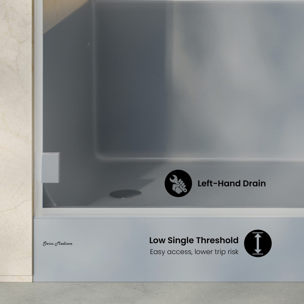 Aquatique 60" x 32" Single Threshold Shower Base With Left Hand Drain and Integral Right Hand Seat in Gray