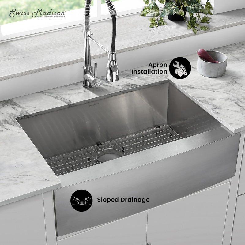 Rivage 30 x 21 Stainless Steel, Single Basin, Farmhouse Kitchen Sink with Apron