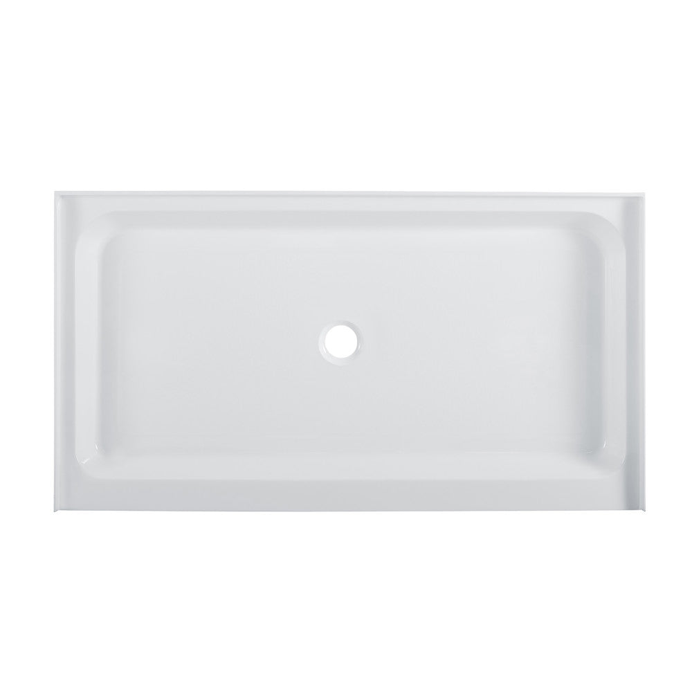 Voltaire 60" x 36" Acrylic White, Single-Threshold, Center Drain, Shower Base