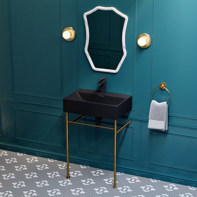 Claire 24 Ceramic Console Sink Matte Black Basin Brushed Gold Legs