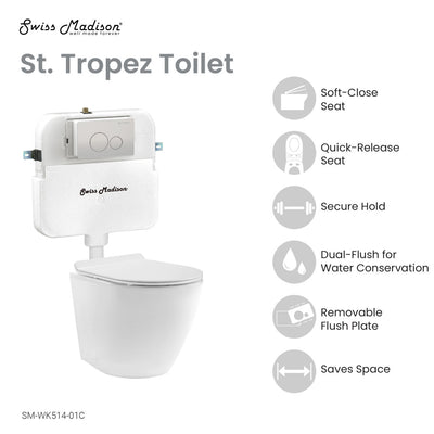 St. Tropez Back to Wall Concealed Tank Toilet Bowl Bundle in Glossy White