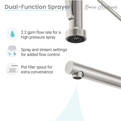 Nouvet Single Handle, Pull-Down Kitchen Faucet with Pot Filler in Brushed Nickel