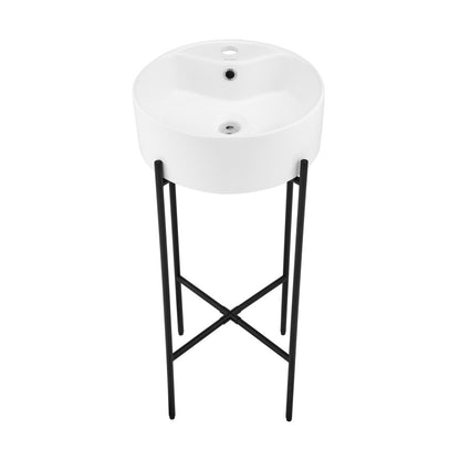 Monaco 16" Round Console Sink with Faucet Mount, White Basin Matte Black Legs
