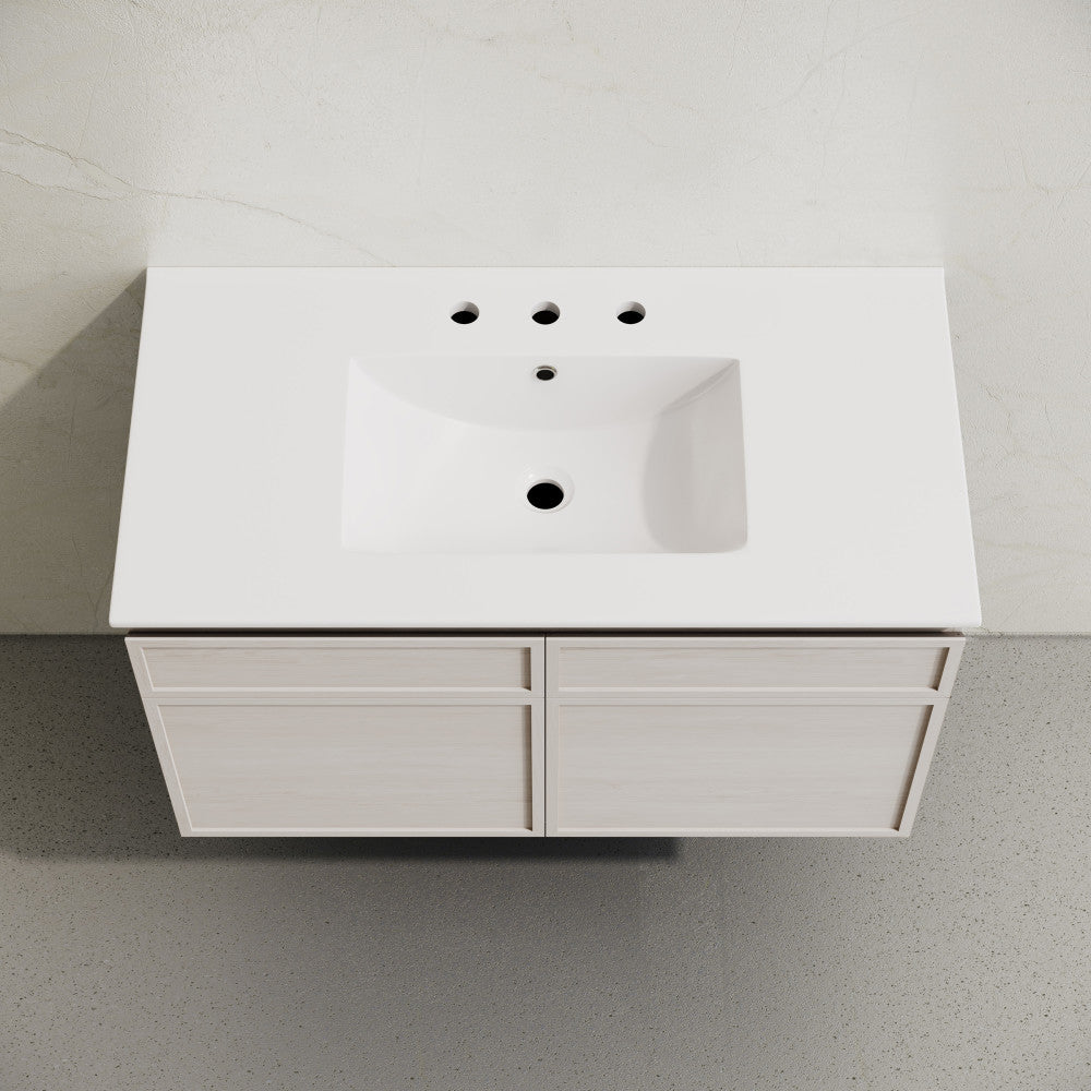 St. Tropez 36" Wall-Mounted Bathroom Vanity in White Oak with 3-Hole Widespread Sink Top