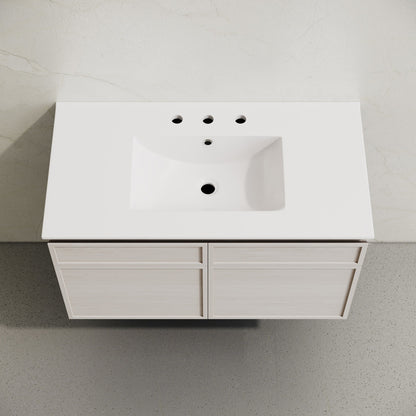 St. Tropez 36" Wall-Mounted Bathroom Vanity in White Oak with 3-Hole Widespread Sink Top