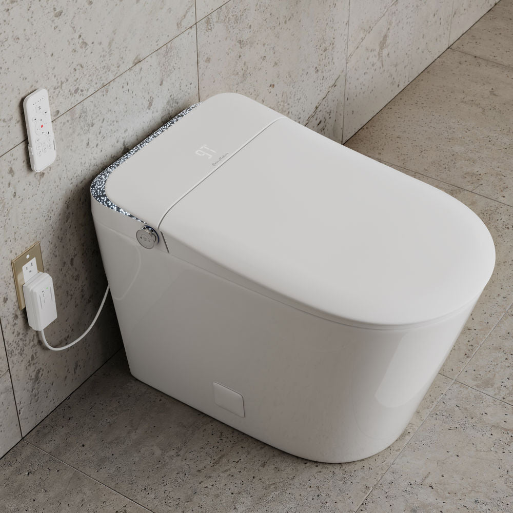 Remi Smart Toilet 12” Rough-in ADA Height in Glossy White with Integrated Tank, Auto-Open Lid, Foot Sensor