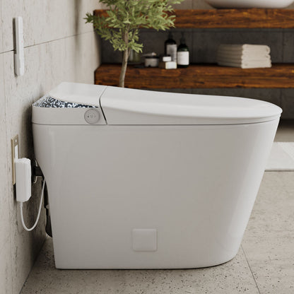 Remi Smart Toilet 12” Rough-in ADA Height in Glossy White with Integrated Tank, Auto-Open Lid, Foot Sensor
