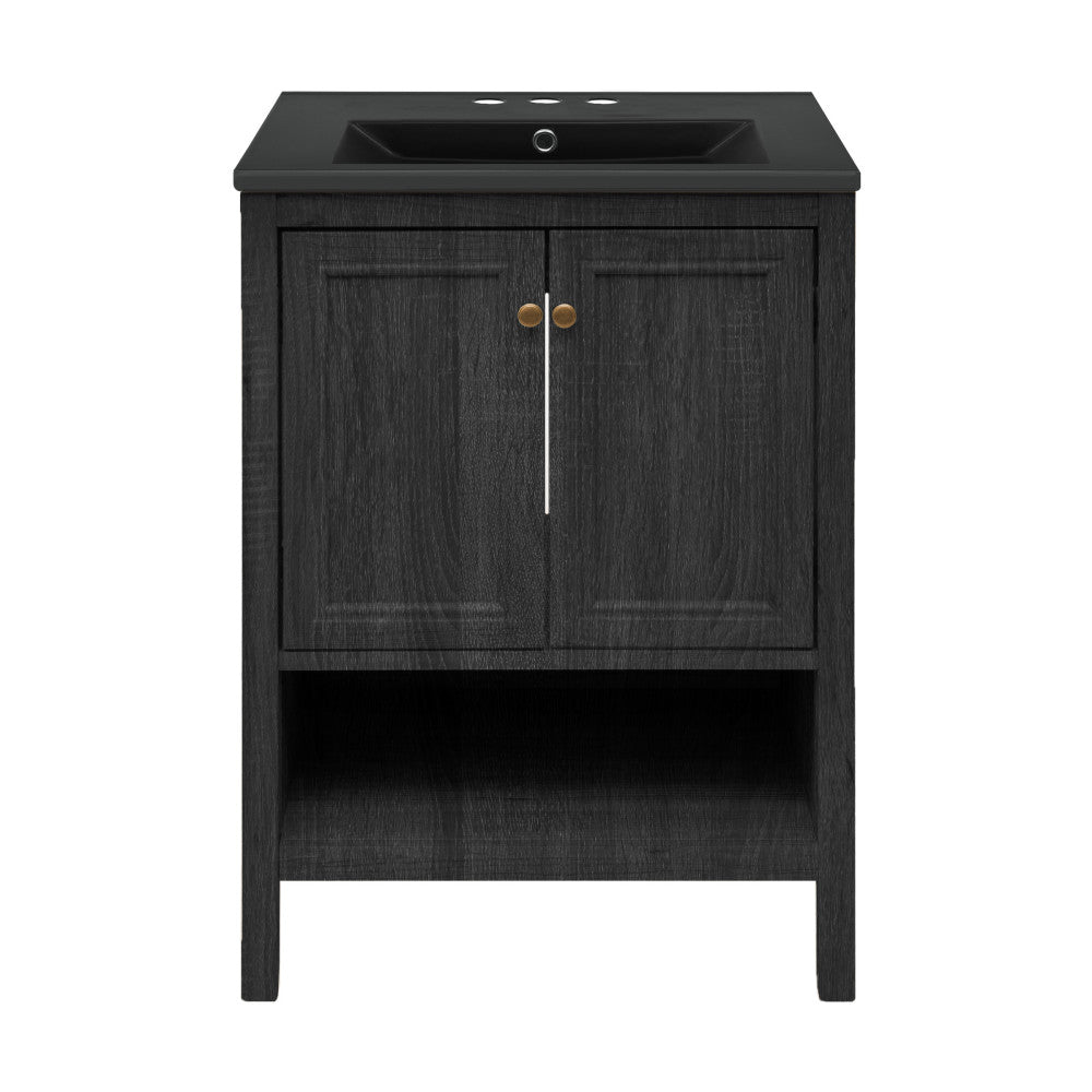 Chateau 24" Freestanding Bathroom Vanity in Black Oak with Black 3-Hole Centerset Sink Top
