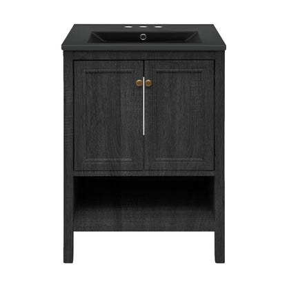 Chateau 24" Freestanding Bathroom Vanity in Black Oak with Black 3-Hole Centerset Sink Top