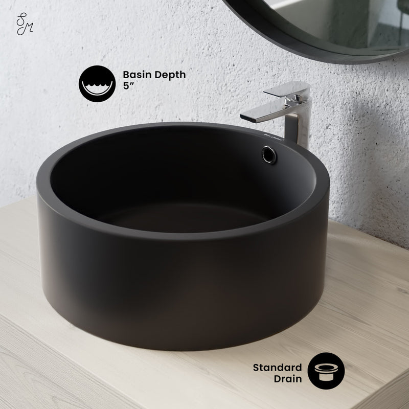 Monaco 16.5” Round Vessel Sink in Matte Black