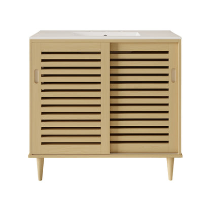 Delice 36" Freestanding Bathroom Vanity in Natural Oak with 3-Hole Widespread Sink Top