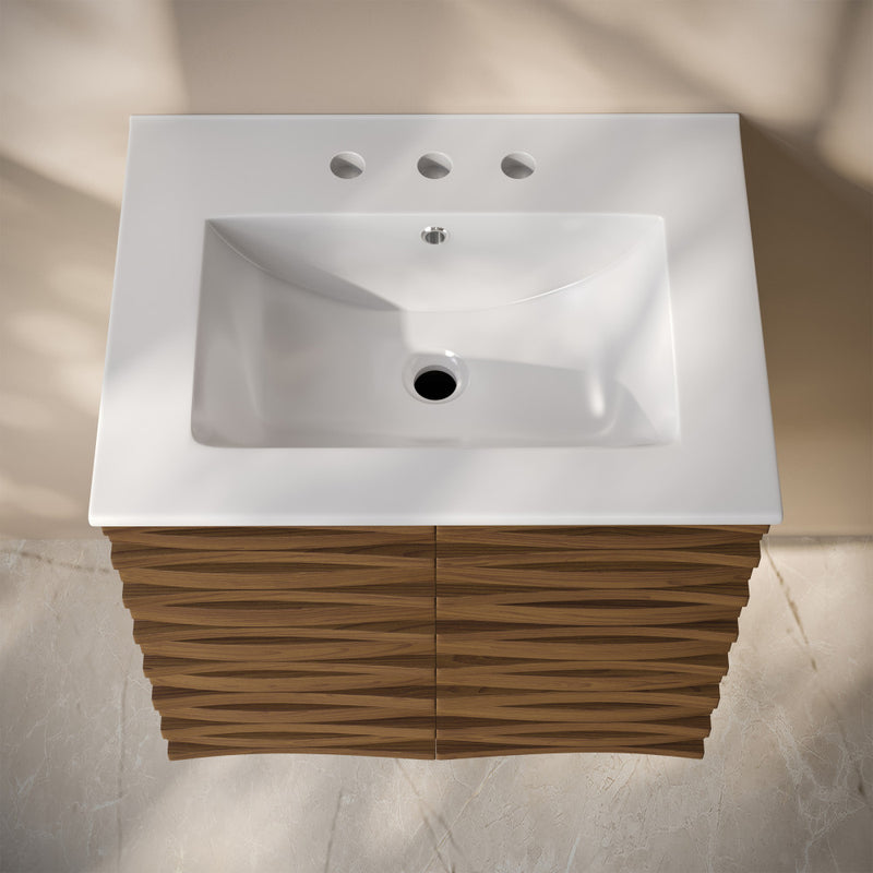 Cascade 24" Wall-Mounted Bathroom Vanity in Brown Oak with 3-Hole Widespread Sink Top