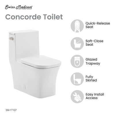 Concorde One-Piece Square Left Side Flush Handle Toilet 1.28 gpf