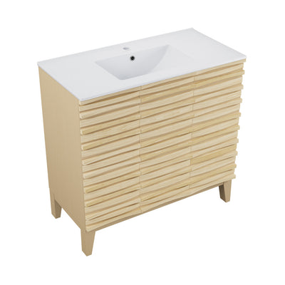 Cascade 36" Natural oak Bath Vanity With White Ceramic Sink Top