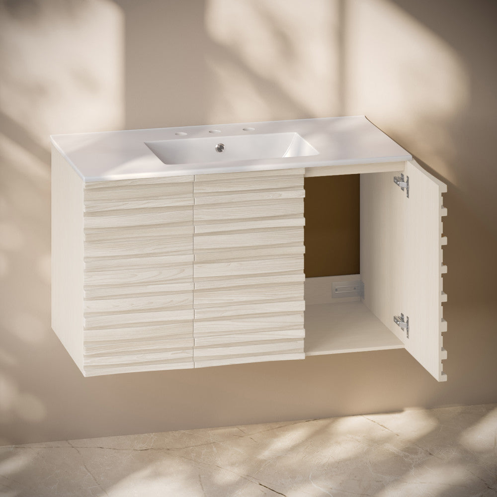 Cascade 36" Wall-Mounted Bathroom Vanity in White Oak with 3-Hole Widespread Sink Top