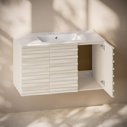 Cascade 36" Wall-Mounted Bathroom Vanity in White Oak with 3-Hole Widespread Sink Top