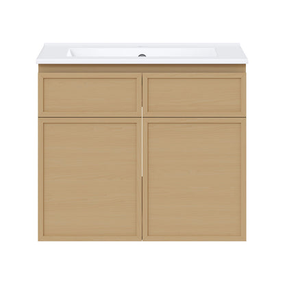St. Tropez 24" Wall-Mounted Bathroom Vanity in Natural Oak with Sink Top