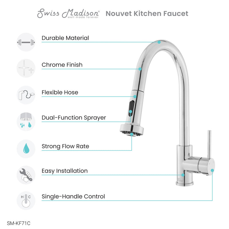 Nouvet Single Handle, Pull-Down Kitchen Faucet in Chrome