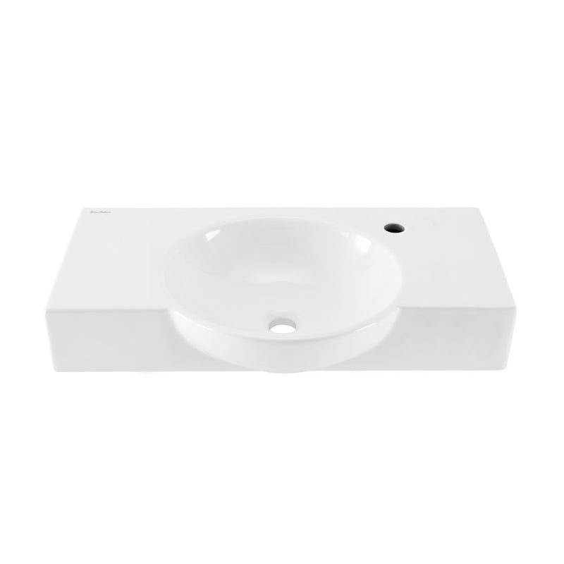 Chateau 30" Wall-Mounted Sink Center Basin with Right Side Faucet Mount in Glossy White