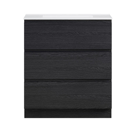 Liberte 30" Freestanding Bathroom Vanity in Black Oak with 3-Hole Widespread Sink Top