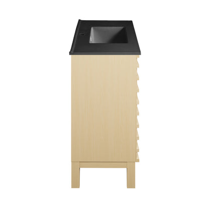 Cascade 48 in. Natural Oak Bathroom Vanity With Black Ceramic Sink Top