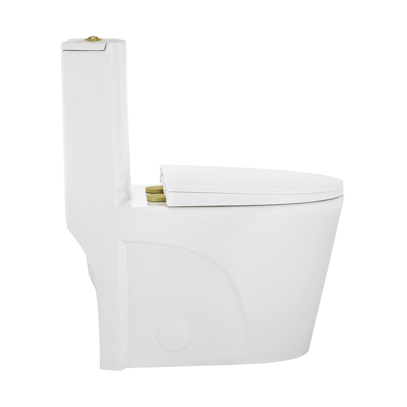 St. Tropez One Piece Elongated Toilet Dual Vortex Flush, Gold Hardware