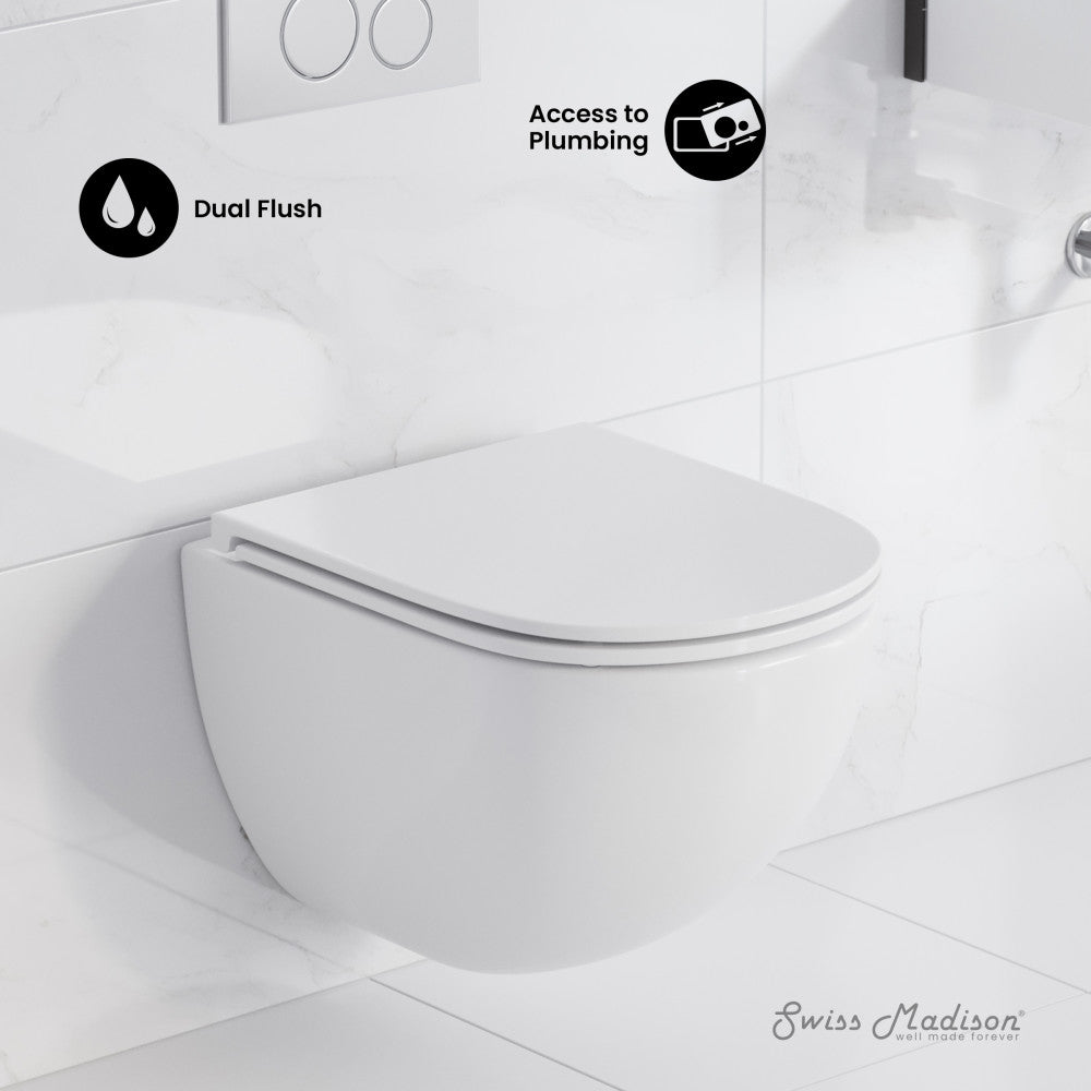 St. Tropez Wall-Hung Toilet Bundle 0.8/1.6 GPF Dual Flush in Glossy White with Flush Plate