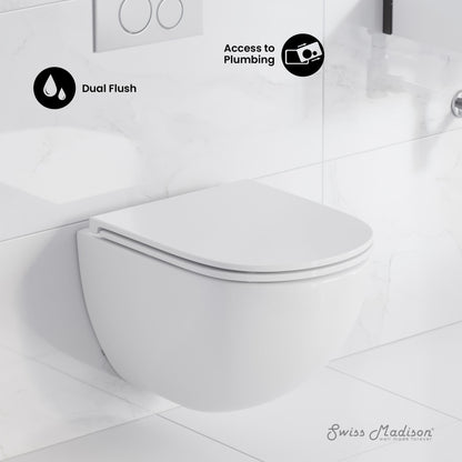 St. Tropez Wall-Hung Toilet Bundle 0.8/1.6 GPF Dual Flush in Glossy White with Flush Plate
