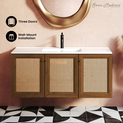 Classe 48" Wall-Mounted Bathroom Vanity in Brown Oak