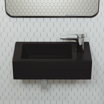 Voltaire 19.5 x 10 Rectangular Ceramic Wall Hung Sink with Right Side Faucet Mount, Matte Black