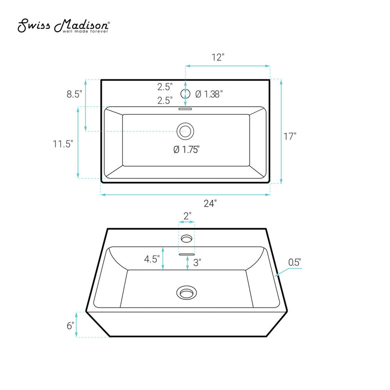 Claire 24" Rectangle Wall-Mount Bathroom Sink