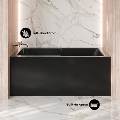 Voltaire 54 x 30 Skirted Left Drain Soaking Alcove Bathtub in Glossy Black with Integrated Armrest