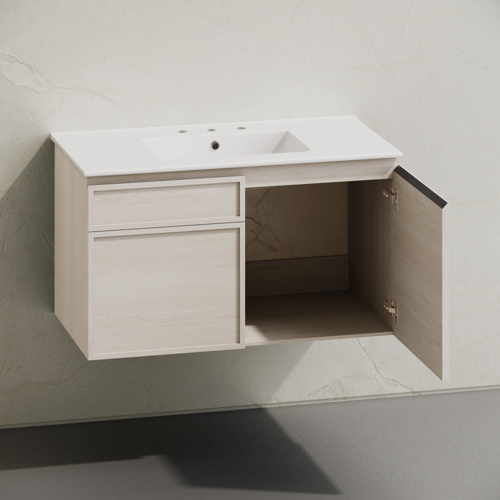 St. Tropez 36" Wall-Mounted Bathroom Vanity in White Oak with 3-Hole Widespread Sink Top