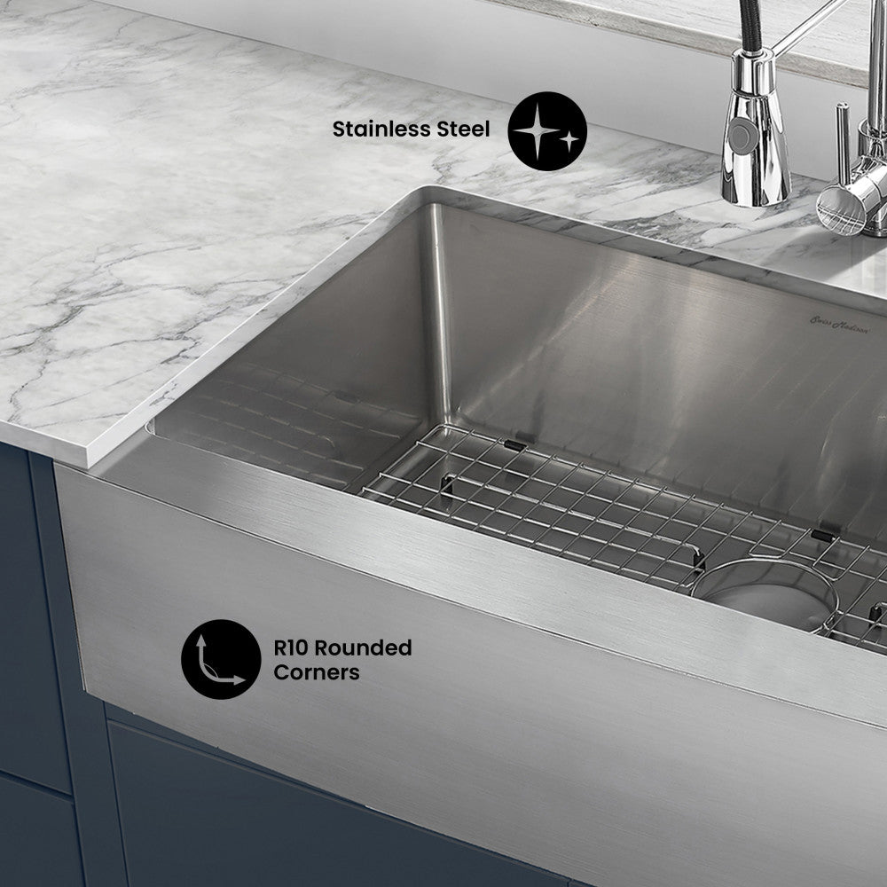 Rivage 33 x 21 Stainless Steel, Single Basin, Farmhouse Kitchen Sink with Apron