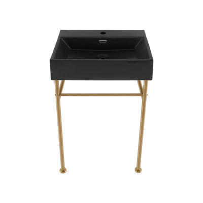 Claire 24 Ceramic Console Sink Matte Black Basin Brushed Gold Legs