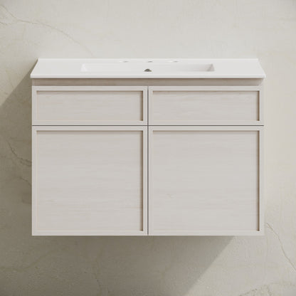 St. Tropez 30" Wall-Mounted Bathroom Vanity in White Oak with 3-Hole Widespread Sink Top