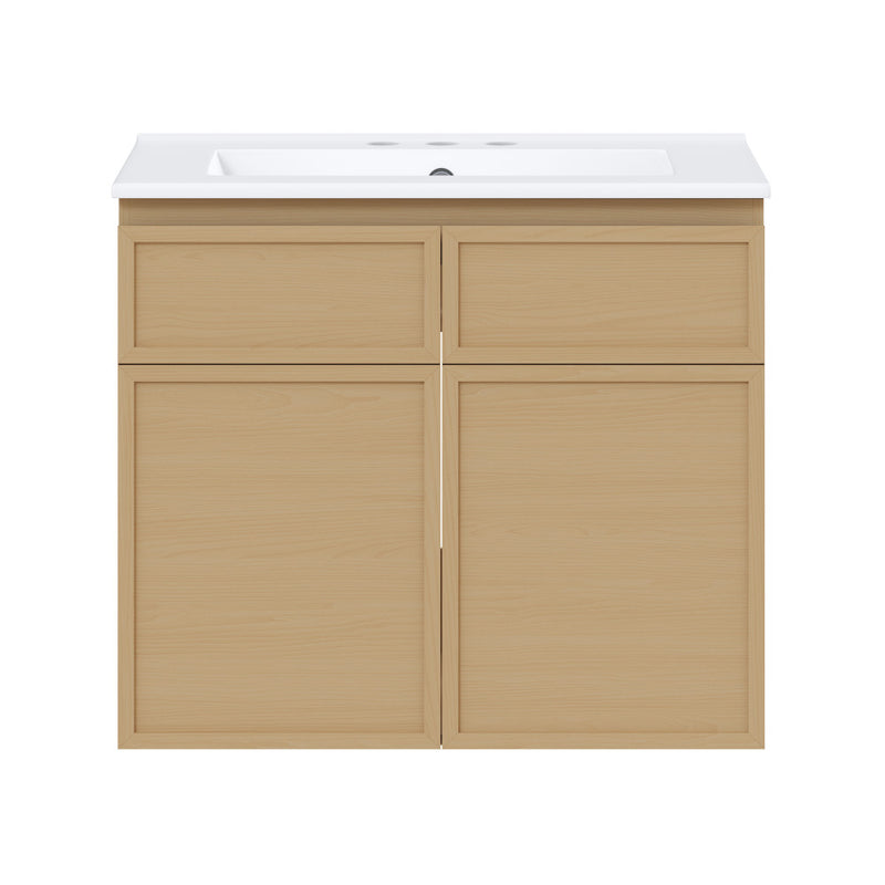 St. Tropez 24" Wall-Mounted Bathroom Vanity in Natural Oak with 3-Hole Centerset Sink Top