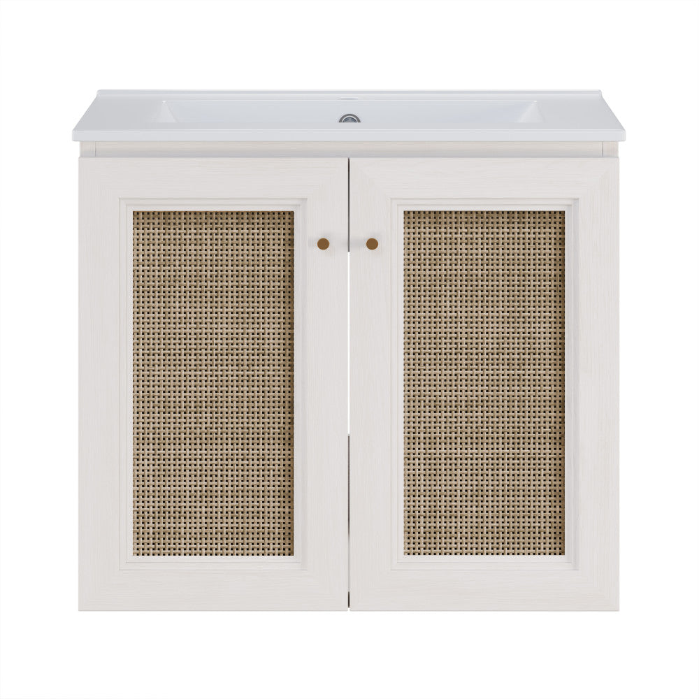 Classe 24" Wall-Mounted Bathroom Vanity in White Oak with Single Faucet Hole Vanity Top
