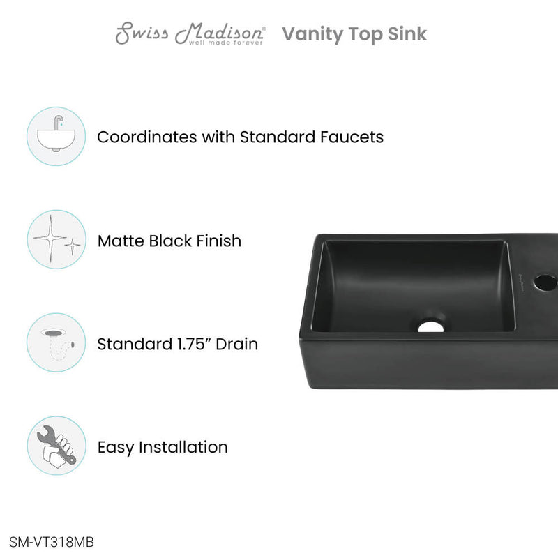 18 inch Ceramic Vanity Sink Top in Matte Black