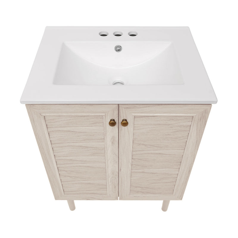 Bron 24" Freestanding Bathroom Vanity in White Oak with 3-Hole Centerset Sink Top