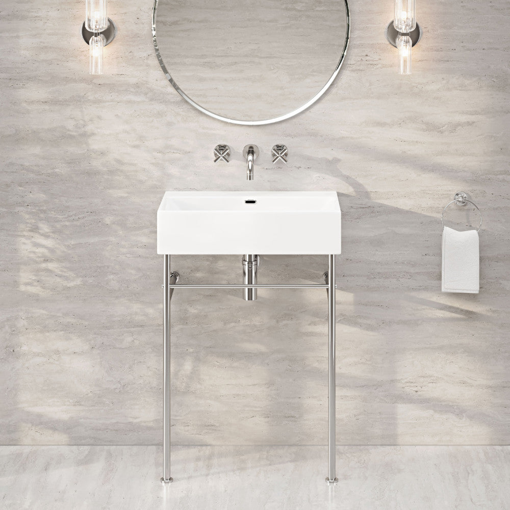 Claire 24" Rectangle Zero Hole Console Sink with Polished Chrome Legs