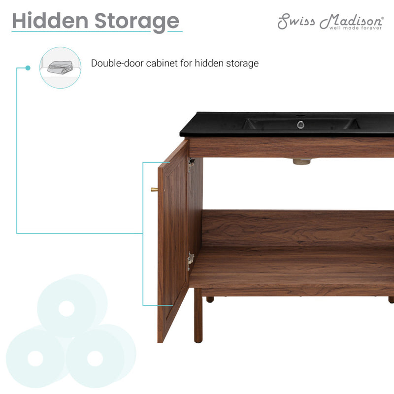 Classe 36" Freestanding Bathroom Vanity in Brown Oak with Black Sink Top