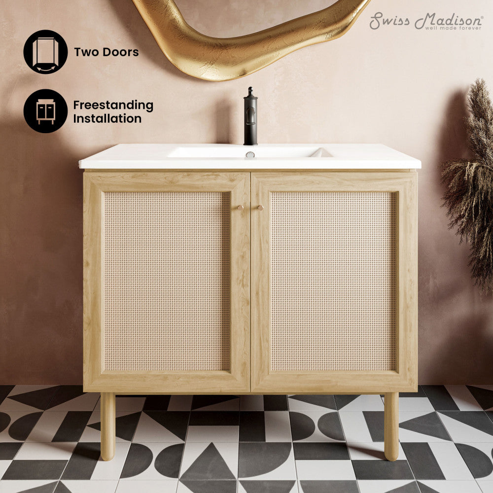 Classe 36" Freestanding Bathroom Vanity in Natural Oak with Sink Top