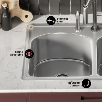 Ouvert 33 x 22 Stainless Steel, Dual Basin, Top-Mount Kitchen Sink