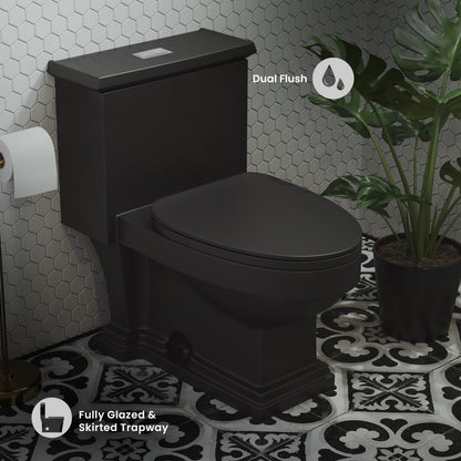 Voltaire One-Piece Elongated Toilet Dual-Flush 1.1/1.6 gpf in Matte Black
