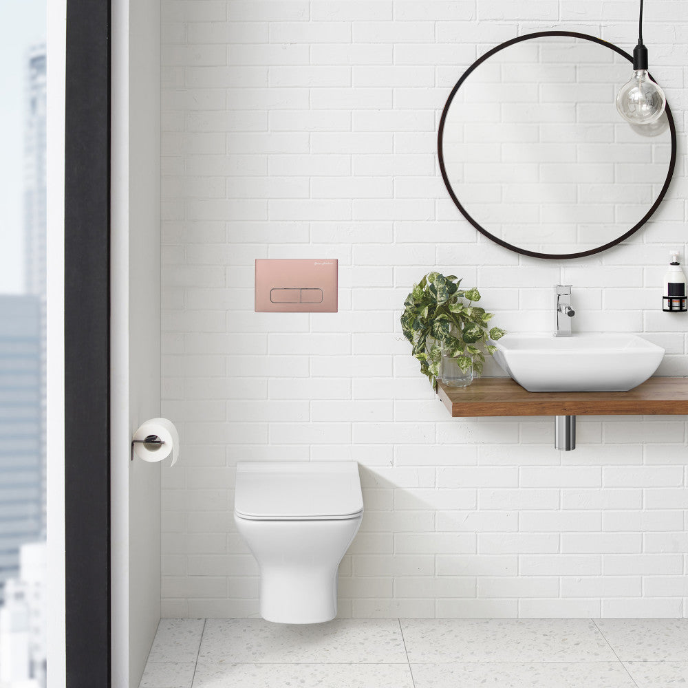 Carre Wall Mount Dual Flush Actuator Plate with Rectangle Push Buttons in Rose Gold