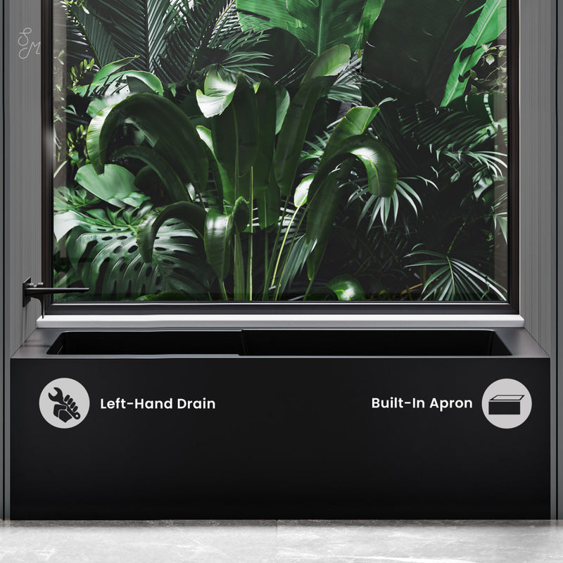 Voltaire 60 x 32 Skirted Left Drain Soaking Apron Bathtub in Matte Black with Integrated Overflow and Armrest, Drain Included