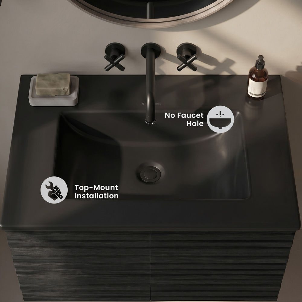 24" Zero Hole Vanity Sink Top in Matte Black