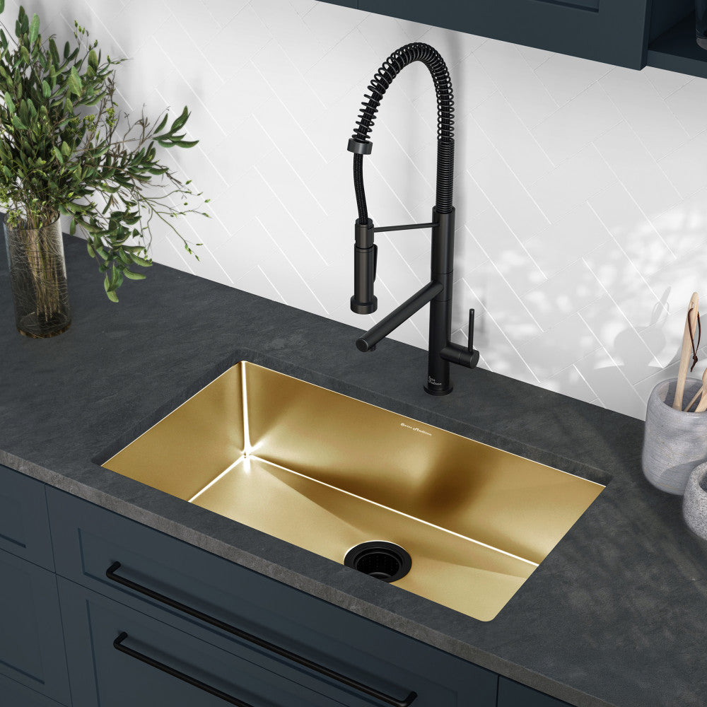 Rivage 30 x 18 Stainless Steel, Single Basin, Undermount Kitchen Sink, Gold